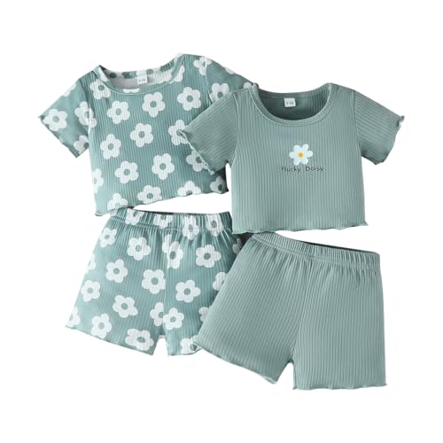 LUVCES Kleinkind Baby Mädchen kleidung Set Rüschen Gerippte Kurzarm/Langarm T-Shirt Tops + Shorts Hosen 4Pcs Sommer Herbst Süßes Outfits Set Kurzarm 4Pcs Grün 6-9 Monate LUVCES Kleinkind Baby Mädchen kleidung Set Rüschen Gerippte Kurzarm/Langarm T-Shirt Tops + Shorts Hosen 4Pcs Sommer Herbst Süßes Outfits Set Kurzarm 4Pcs Grün 6-9 Monate von LUVCES