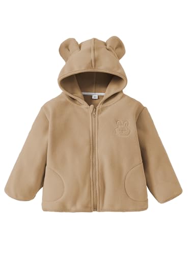 LUVCES Kleinkind Fleece Jacke Baby Mädchen Jungen mit Kapuze Reißverschluss Bär Ohr warme Wintermäntel für Kinder Oberbekleidung Kamel 6-12 Monate von LUVCES