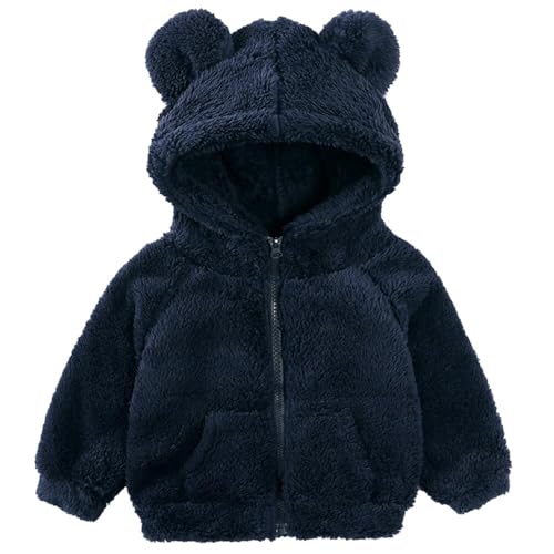 LUVCES Kleinkind Fleece Jacke Baby Mädchen Jungen mit Kapuze Reißverschluss Bär Ohr warme Wintermäntel für Kinder Oberbekleidung Marineblau 3-4 Jahre von LUVCES