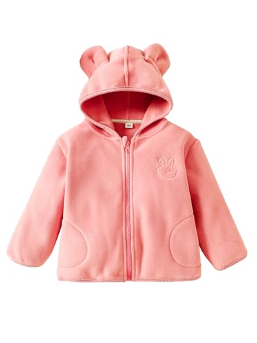 LUVCES Kleinkind Fleece Jacke Baby Mädchen Jungen mit Kapuze Reißverschluss Bär Ohr warme Wintermäntel für Kinder Oberbekleidung Rosa 12-18 Monate von LUVCES