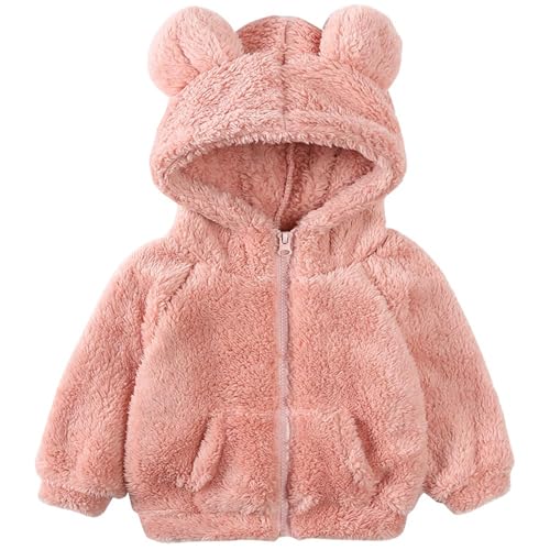 LUVCES Kleinkind Fleece Jacke Baby Mädchen Jungen mit Kapuze Reißverschluss Bär Ohr warme Wintermäntel für Kinder Oberbekleidung Rosa2 3-4 Jahre von LUVCES
