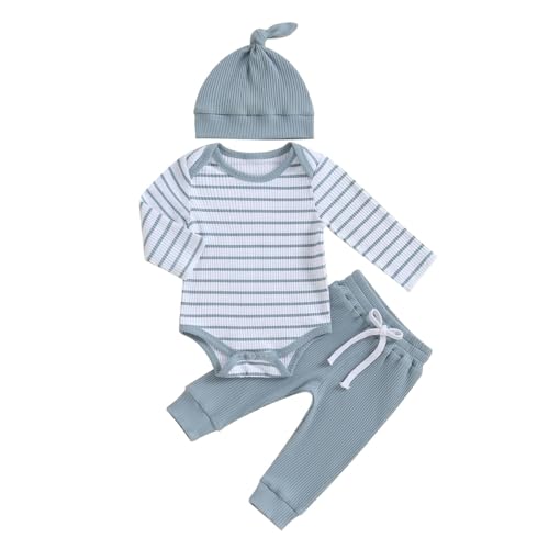 LUVCES Neugeborenen Baby Jungen Kleidung Gerippt Gestreift Langarm Strampler und Hosen Sets Herbst Winter Kleidung Outfits 3Pcs Blaue Streifen 3-6 Monate LUVCES Neugeborenen Baby Jungen Kleidung Gerippt Gestreift Langarm Strampler und Hosen Sets Herbst Winter Kleidung Outfits 3Pcs Blaue Streifen 3-6 Monate von LUVCES