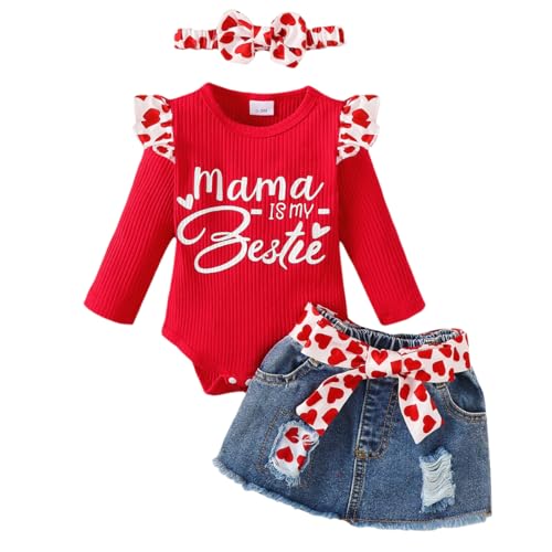 LUVCES Neugeborenes Baby Mädchen kleidung Briefdruck Rüschen Strampler+ Jeans Zerrissener Denim-Rock Säugling Outfit Set Aprikose Langarm rot MaMa 6-12 Monate LUVCES Neugeborenes Baby Mädchen kleidung Briefdruck Rüschen Strampler+ Jeans Zerrissener Denim-Rock Säugling Outfit Set Aprikose Langarm rot MaMa 6-12 Monate von LUVCES