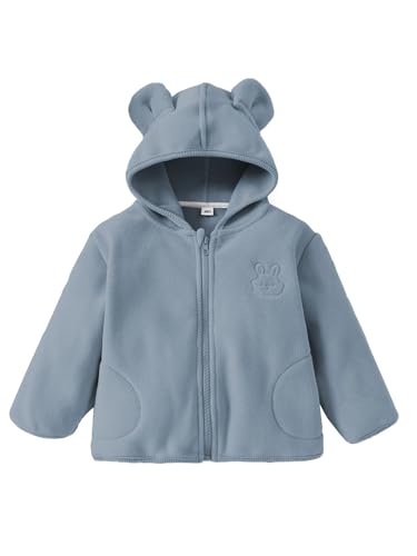 LUVCES Unisex Kinde Fleece Jacke Kleinkind Baby Mädchen Jungen mit Kapuze Reißverschluss Wintermäntel Outdoor-Oberteil Grau Blau 2-3 Jahre von LUVCES