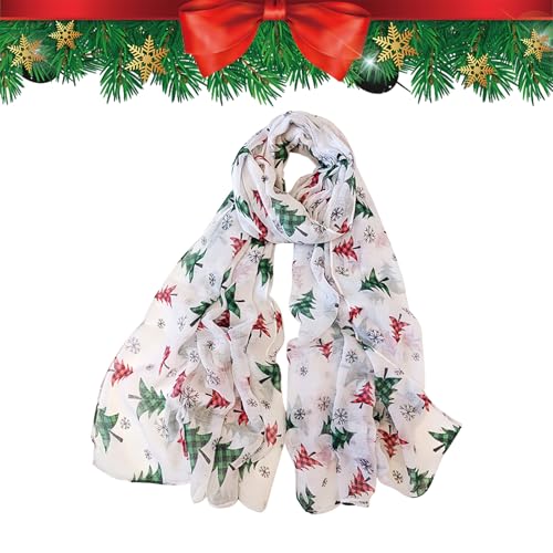 LUVDECO Chiffon Halstuch Frauen Weihnachten Weiß Halstuch Hals Wickel Chiffon Halstuch Schals Damen Mädchen Geschenk Kopftuch Leichtes Weich Kleidung Accessoire für Abendessen Winter Urlaub Party von LUVDECO