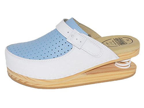 LUVER gefederte Damen Clogs weiß/blau - Federschuhe clgjr120wb, Weiß/Blau, Größe: 38 von LUVER