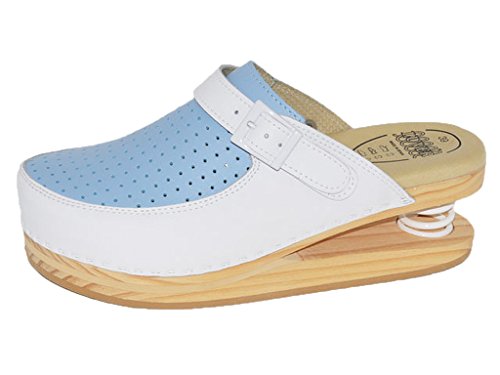 LUVER gefederte Damen Clogs weiß/blau - Federschuhe ? clgjr120wb, Weiß/Blau, Größe: 39 von LUVER