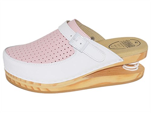 LUVER gefederte Damen Clogs weiß/rosa - Federschuhe - clgjr120wr, Weiß/Pink, Größe: 36 von LUVER