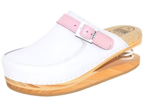 LUVER gefederte Damen Clogs weiß/rosa - Federschuhe - clgjr127wr, Weiß, Größe: 39 von LUVER