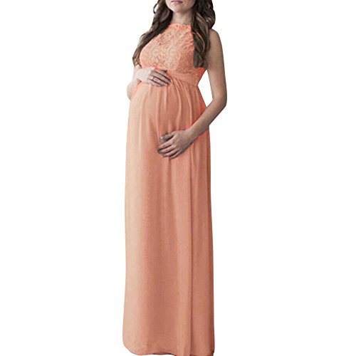 LUVERSCO Kleider Damen Schwanger Frau Spitze Lange Maxi Kleid Mutterschaft Kleid Fotografie Requisiten Kleider Umstandskleid (Orange, L) von LUVERSCO