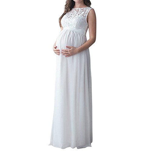 LUVERSCO Kleider Damen Schwanger Frau Spitze Lange Maxi Kleid Mutterschaft Kleid Fotografie Requisiten Kleider Umstandskleid (Weiß, M) von LUVERSCO