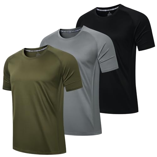 LUWELL PRO 3er Pack Herren Sport T-Shirts Kurzarm Atmungsaktive Trainingsshirts Männer Fitness T-Shirt Schwarz Grau Grün XL von LUWELL PRO