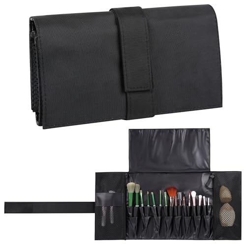 LUWOO Faltbare Make-up-Pinseltasche für Damen, tragbarer Reise-Make-up-Pinsel-Organizer mit Bürstenkopf-Trennwand und Netztasche, Make-up-Pinselhalter für professionelle Make-up-Künstler und den von LUWOO