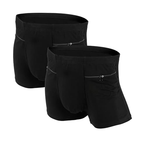 LUWOO Herren-Unterwäsche mit versteckter Tasche, Reise-Boxershorts, 2 Packungen (schwarz) (DE/NL/SE/PL, Alphanumerisch, XL, Regular, Regular, Black) von LUWOO