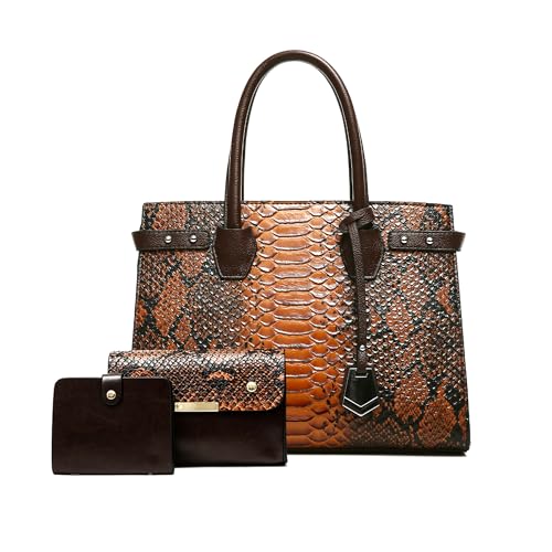 LUXCAELY Handtasche - Retro Mode - Luxuriöse PU Leder - Tasche mit Schlangenmuster - Geeignet für Geschäftstreffen, Abendessen und Modepartys - Dunkelbraun von LUXCAELY