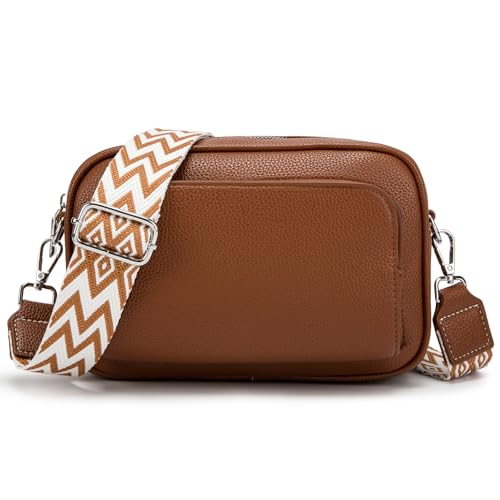 LUXCAELY Umhängetaschen Damen Schultergurten Damen Leder Bauchtasche Damen Crossbody Bag Damen Mode Hüfttaschen Breitem Schultergurt - Braun von LUXCAELY