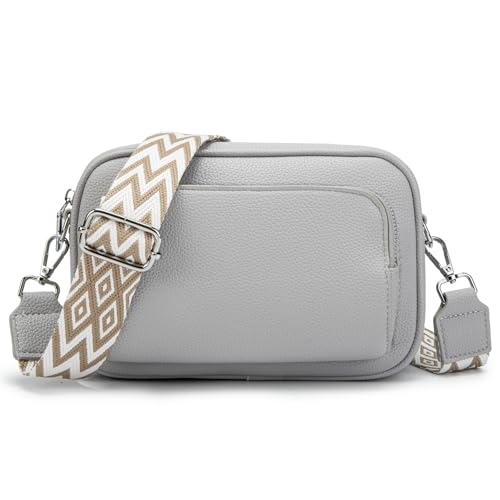 LUXCAELY Umhängetaschen Damen Schultergurten Damen Leder Bauchtasche Damen Crossbody Bag Damen Mode Hüfttaschen Breitem Schultergurt - Grau von LUXCAELY