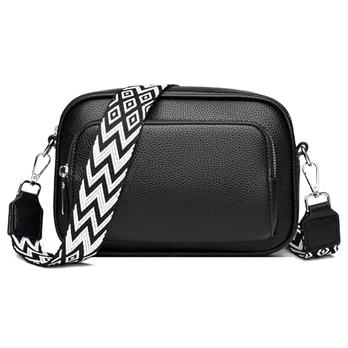 LUXCAELY Umhängetaschen Damen Schultergurten Leder Bauchtasche Crossbody Bag Damen Mode Hüfttaschen Breitem Schultergurt Schwarz von LUXCAELY
