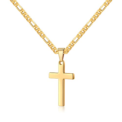 LUXEJEW Kreuz-Halskette für Herren – Silber/Gold/Schwarz Edelstahl Kreuz Anhänger Halskette Figaro Gliederkette 40,6-61 cm, 24 inch-Extra Long Fit, Edelstahl, Kein Edelstein von LUXEJEW