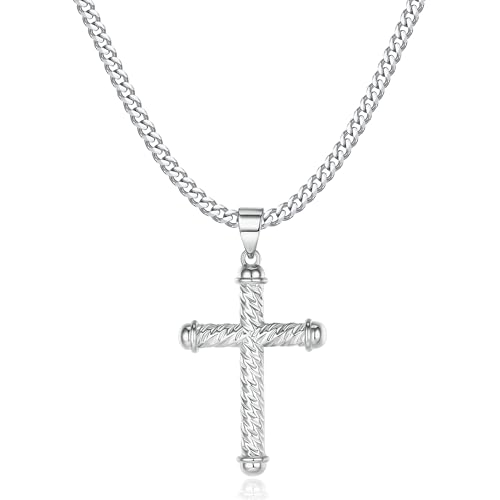 LUXEJEW Kreuz Halskette für Männer, Silber Schwarz Gold Edelstahl Kubanische Kette Kreuz Anhänger Halskette für Männer, 24 inch-Extra Long Fit, Edelstahl, Kein Edelstein LUXEJEW Kreuz Halskette für Männer, Silber Schwarz Gold Edelstahl Kubanische Kette Kreuz Anhänger Halskette für Männer, 24 inch-Extra Long Fit, Edelstahl, Kein Edelstein von LUXEJEW