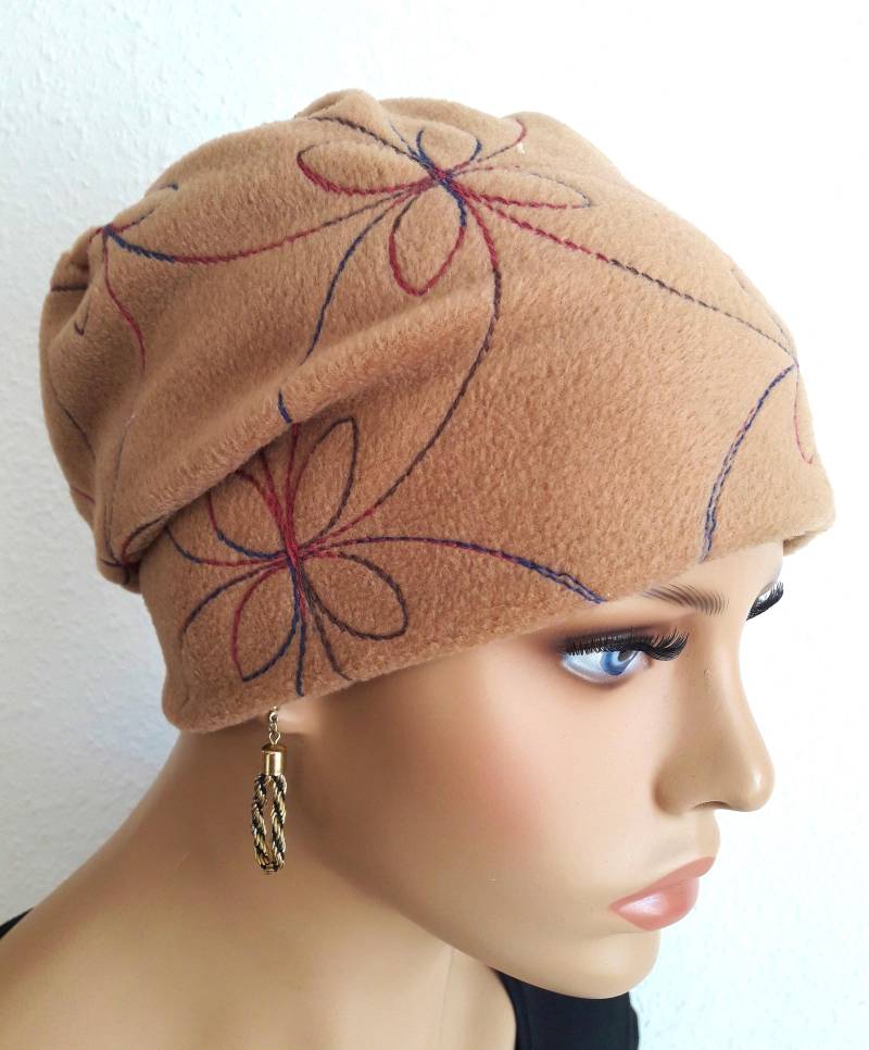 Damen Beaniemütze Mütze Fleece Stickerei Kuschelig Warm Chemo Alopezie von LUXEKOPF