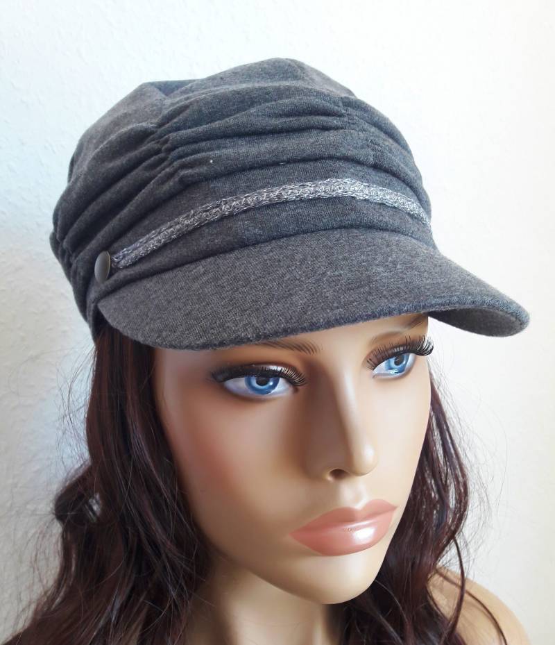 Luxus Damen Schirmmütze Ballonkappe Barett Mütze Hut Capp Gefüttert Uni Grau von LUXEKOPF