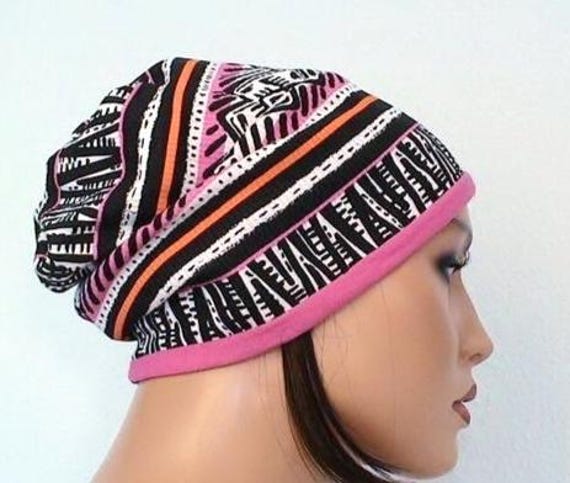 Wendemütze Beanie Mütze Pink Weiß Schwarz Doppeltlagig Chemo .alopezie von LUXEKOPF