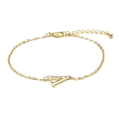 LUXENTER Alphabet-Armband mit 18-karätigem Gold - Buchstabe V, Einheitsgröße, Metall, Ohne Edelstein von LUXENTER