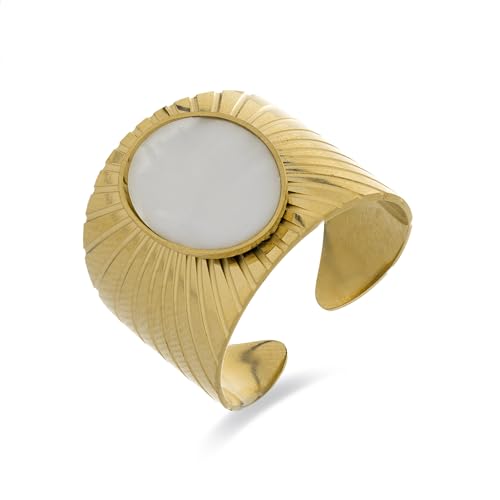 LUXENTER Anleh Ring aus weißem Perlmutt, 18 kt Gelbgold, Metall, Perle von LUXENTER