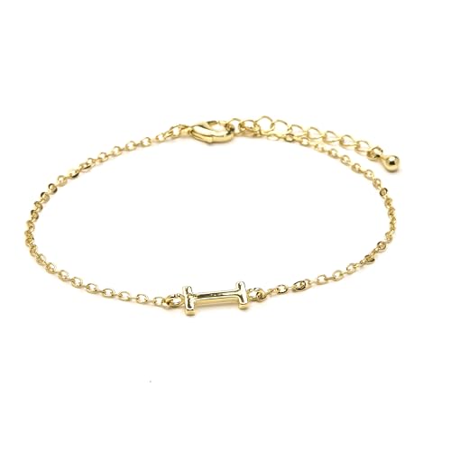 LUXENTER Armband Alphabet mit 18-karätigem Gold - Buchstabe I, Einheitsgröße, Metall, Ohne Edelstein von LUXENTER