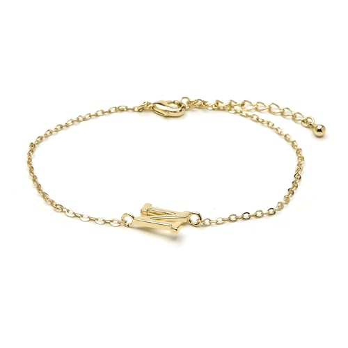 LUXENTER Armband Alphabet mit 18-karätigem Gold - Buchstabe N, Einheitsgröße, Metall, Ohne Edelstein von LUXENTER