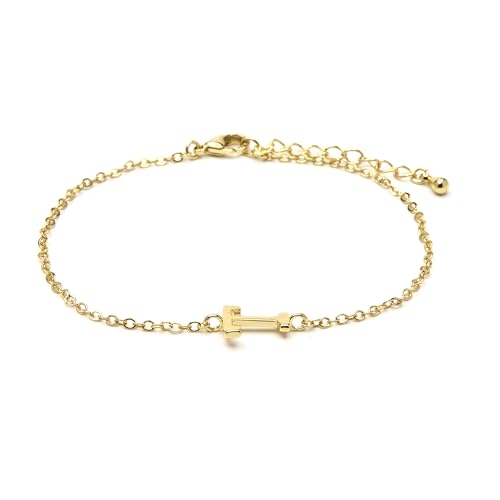 LUXENTER Armband Alphabet mit 18-karätigem Gold - Buchstabe T, Einheitsgröße, Metall, Ohne Edelstein von LUXENTER