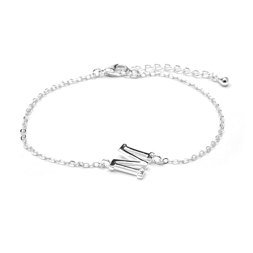 LUXENTER Armband Alphabet mit Silber-Finish - Buchstabe M, Einheitsgröße, Metall, Ohne Edelstein von LUXENTER