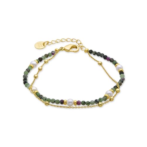 LUXENTER Armband aus weißer Perle, 18 Karat Gelbgold – Streifen, Einheitsgröße, Messing, Perle von LUXENTER
