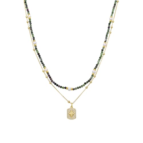 LUXENTER Halskette mit weißer Perle, 18 Karat Gelbgold, gestreift, Ajustable, Metall, Perle von LUXENTER