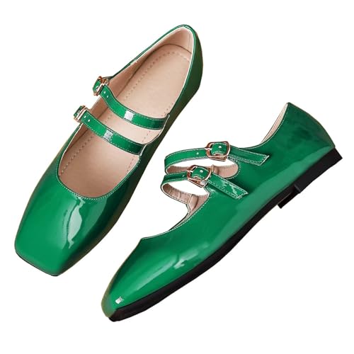 LUXINYU Mary Jane Flache Ballerinas für Damen, elegant, Retro, quadratischer Zehenbereich, Knöchelriemen, bequeme Lacklederschuhe, 2480-Grün, 41.5 EU LUXINYU Mary Jane Flache Ballerinas für Damen, elegant, Retro, quadratischer Zehenbereich, Knöchelriemen, bequeme Lacklederschuhe, 2480-Grün, 41.5 EU von LUXINYU