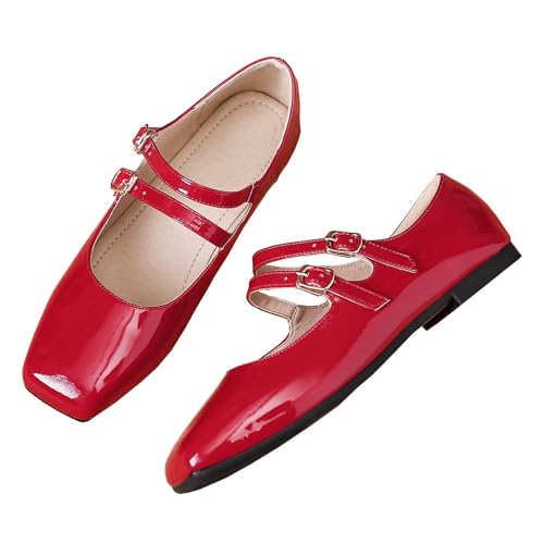 LUXINYU Mary Jane Flache Ballerinas für Damen, elegant, Retro, quadratischer Zehenbereich, Knöchelriemen, bequeme Lacklederschuhe, 2480-Rot, 39 EU LUXINYU Mary Jane Flache Ballerinas für Damen, elegant, Retro, quadratischer Zehenbereich, Knöchelriemen, bequeme Lacklederschuhe, 2480-Rot, 39 EU von LUXINYU