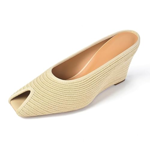 Damen-Sandalen mit Keilabsatz, offener Zehenbereich, bequeme Schlupfsandalen, aprikose, 39.5 EU Damen-Sandalen mit Keilabsatz, offener Zehenbereich, bequeme Schlupfsandalen, aprikose, 39.5 EU von LUXMUWA