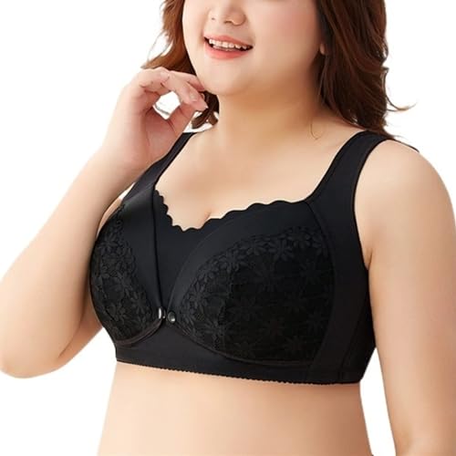 LUXRUB Damen Still BH In Übergröße Kabellos Baumwolle Stillen Schwangerschafts Bralette Mit Schnalle Vorne Praktische Still Bras (Color : Black, Size : E_105) von LUXRUB