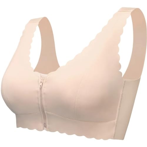 LUXRUB Mastektomie Spezial BH Für Damen Kabelloser Front Reißverschluss Eisseiden Bralette Nach Operationen Vollständige Abdeckung Taschen-Brasieres (Color : Skin, Size : L) von LUXRUB