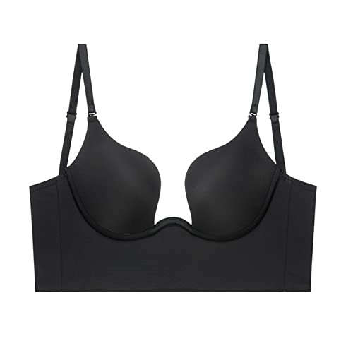 Unsichtbarer Rückenfreier Tief Ausgeschnittener BH Für Frauen Sexy Tiefes Dekolleté Niedriger Rücken Weicher Bügel Umwandelbare Push-Up Bras (Color : Black, Size : 36/80C) von LUXRUB