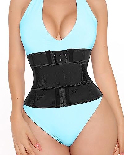 LUXURY-VITA Kurzer Torso-Taillentrainer für Frauen, niedrigeres Bauchfett, Workout, Fajas, Kolumbianas, Taillenmieder Korsett, Schwarz (22.9 cm Torso, 13 Knochen, 1 Gürtel), XXX-Small von LUXURY-VITA