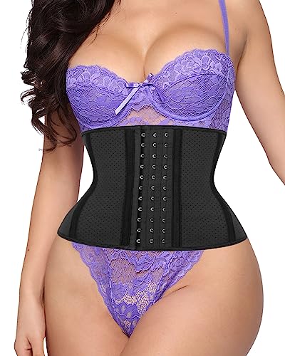 LUXURY-VITA Kurzer Torso-Taillentrainer für Frauen, niedrigeres Bauchfett, Workout, Fajas, Kolumbianas, Taillenmieder Korsett, Schwarz (atmungsaktiv, 22,9 cm Torso, 9 Knochen, 3 Haken), Medium von LUXURY-VITA