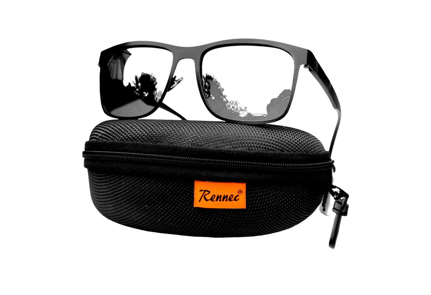 LUXXADA Sonnenbrille (Herren Marken Brille Leicht Federstahl mit Brillenbox) Polarisierte Verspiegelte Gläser Blau Orange Silber von LUXXADA