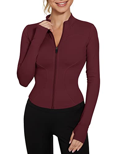 LUYAA Damen Workout Jacke Leichte Zip Up Yoga Jacke Cropped Athletic Slim Fit Tops, Weinrot, Medium LUYAA Damen Workout Jacke Leichte Zip Up Yoga Jacke Cropped Athletic Slim Fit Tops, Weinrot, Medium von LUYAA