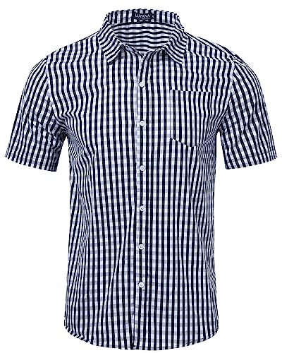 LUYANA Button Down Hemd Herren Kurzarm Baumwolle Regular Fit Oktoberfest Freizeithemden Schwarz L von LUYANA