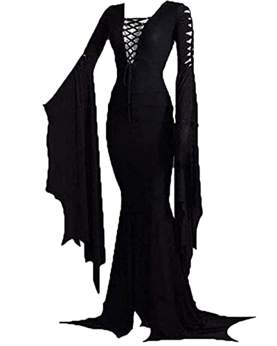 LUYANA Damen Vintage Abendkleider Elegante V-Ausschnitt Partykleid Lace up Kostüme Schnürkleid Schwarz M von LUYANA