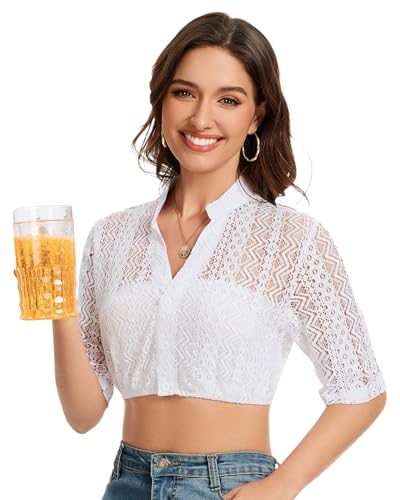 LUYANA Dirndlblusen für Damen Spitzen Dirndl Blusen Traditionelle Oktoberfest Kostüm Elegante Trachtenbluse Weiß L von LUYANA