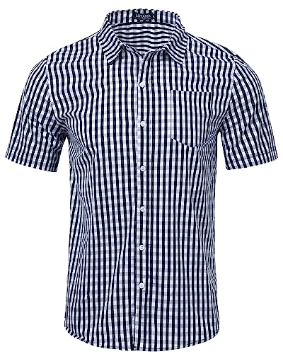 LUYANA Herren Hemd Kariertes Freizeithemd mit Tasche Kurzarm Arbeitshemd Freizeit Karo Hemden Schwarz 3XL von LUYANA