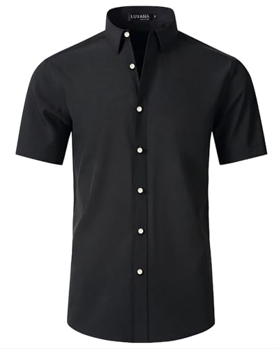 LUYANA Herren Kurzarm Hemd Businesshemd Regular Fit Hemden Hochzeit Arbeits Hemden Schwarz 2XL von LUYANA